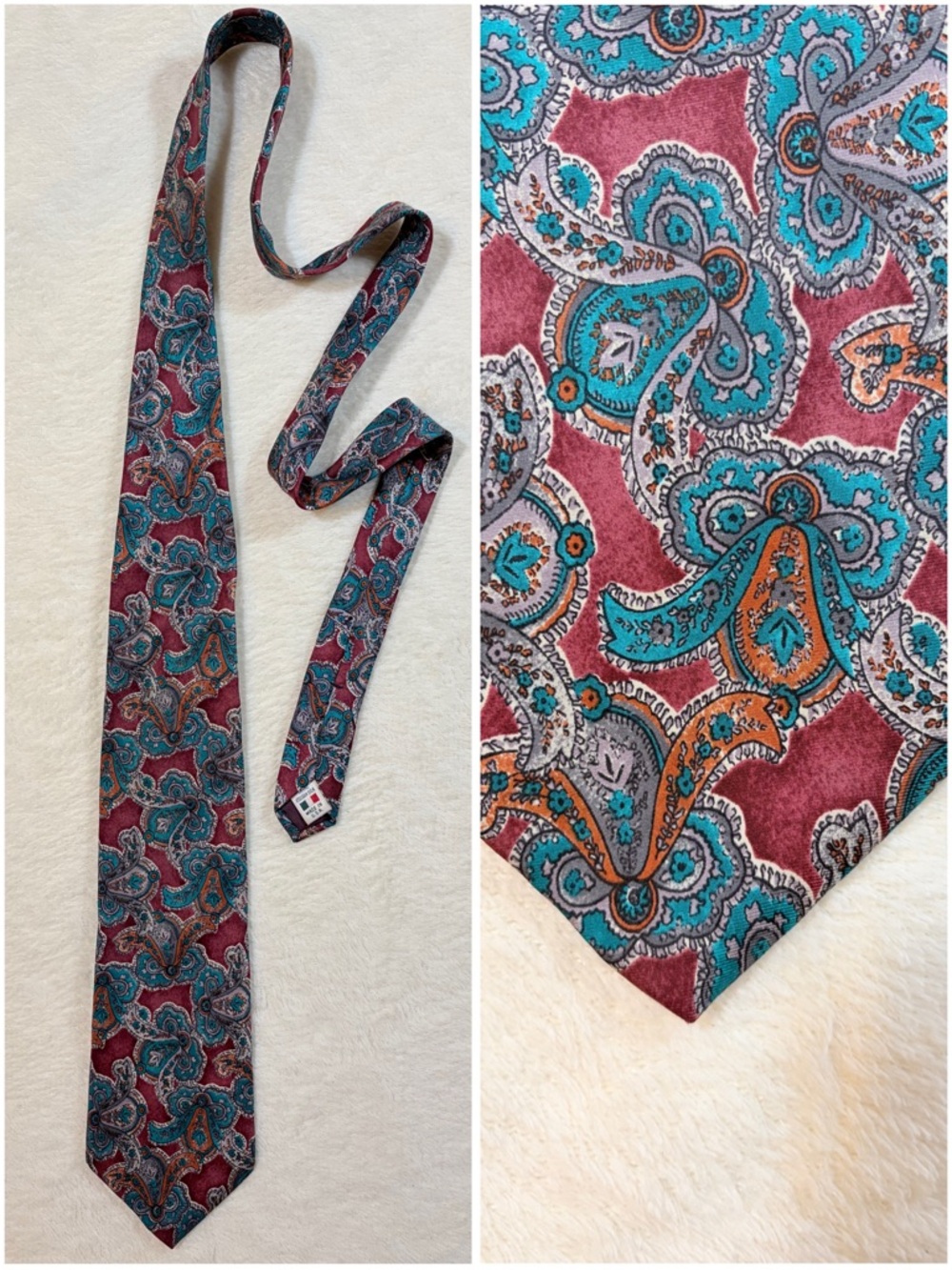 Austin Reed Men's Paisley Burgundy Teal 100%‎ Italian Silk Woven Classic Tie